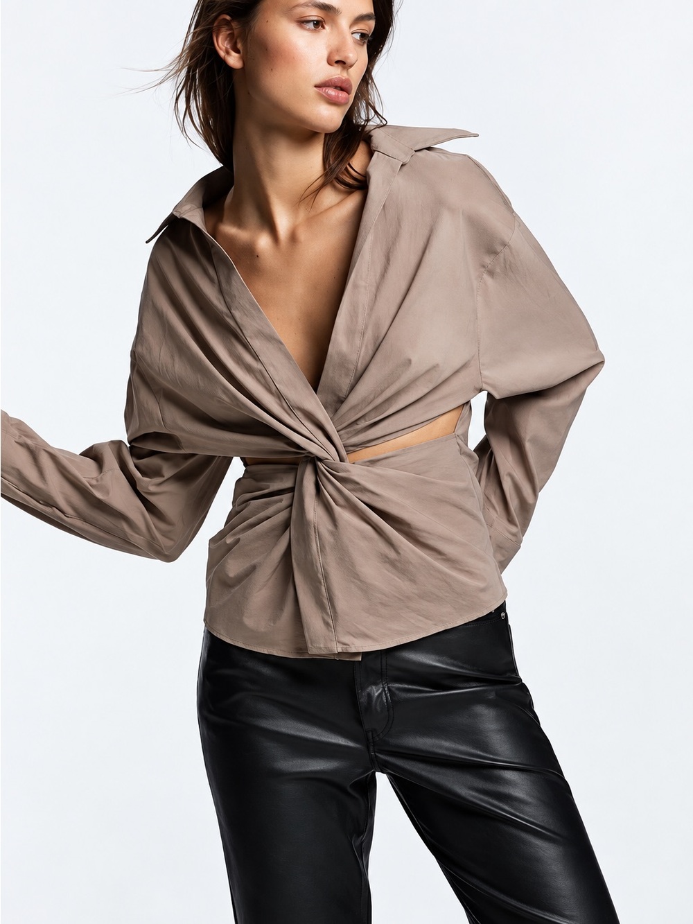 Zara Taupe Twist Front Blouse size XS
